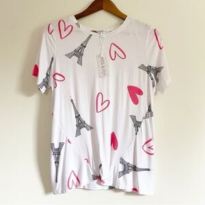 NWT Kiss & Fly Heart Eiffel Tower Printed Top Size Small